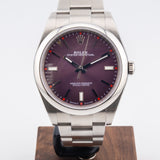 Rolex Oyster Perpetual 39 Steel Red Grape Dial 114300